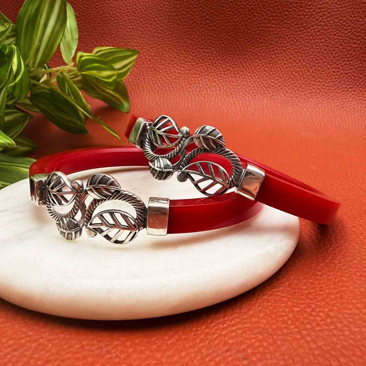 Silver Red Chooda Bangle – 2.6 – PAIR Silver Red Chooda Bangle – 2.6 – PAIR